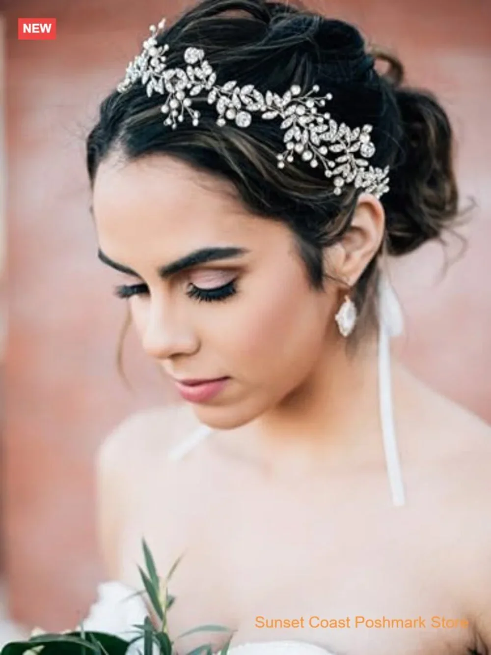 Crystal Bridal Headpiece Silver Wedding Headband Pearl Hair Vine Rhinestone - Picture 2 of 6